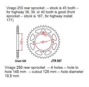 Virago 250 rear sprocket data